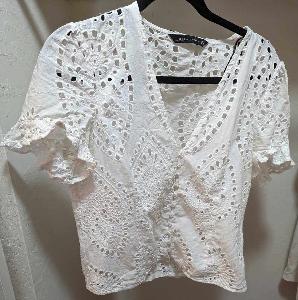 White Cotton Eyelet Blouse